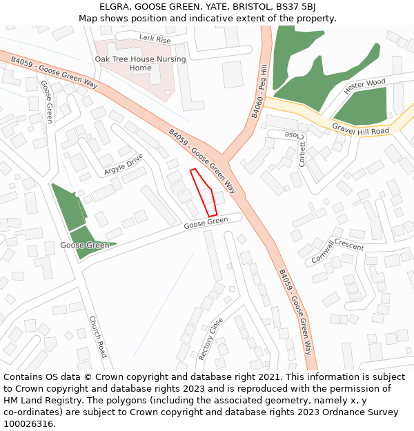 ELGRA, GOOSE GREEN, YATE, BRISTOL, BS37 5BJ: Location map and indicative extent of plot