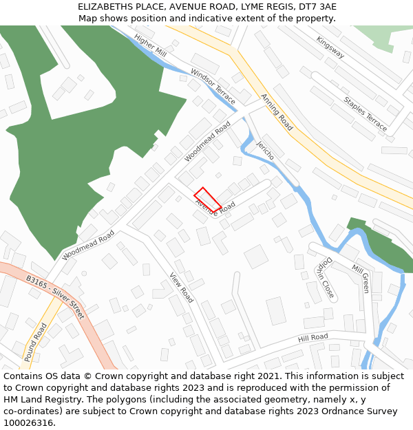 ELIZABETHS PLACE, AVENUE ROAD, LYME REGIS, DT7 3AE: Location map and indicative extent of plot