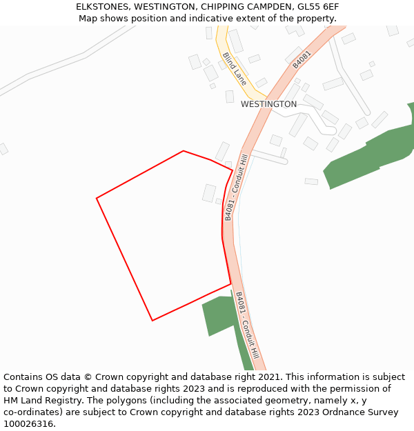 ELKSTONES, WESTINGTON, CHIPPING CAMPDEN, GL55 6EF: Location map and indicative extent of plot