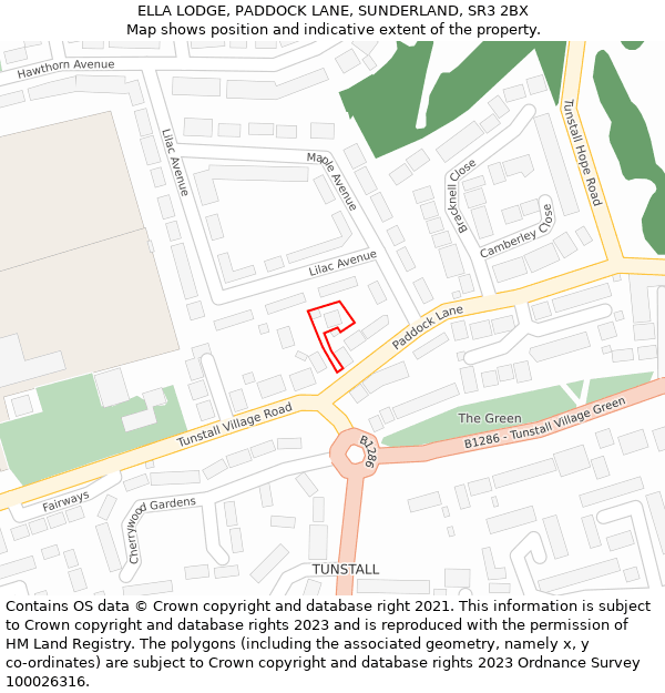 ELLA LODGE, PADDOCK LANE, SUNDERLAND, SR3 2BX: Location map and indicative extent of plot