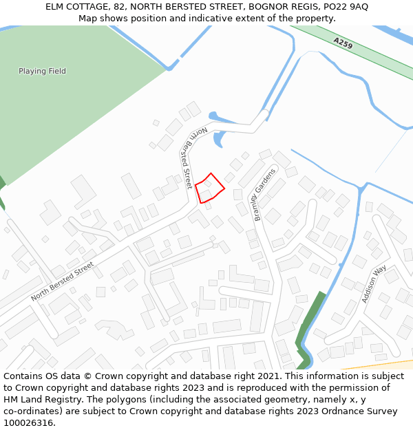 ELM COTTAGE, 82, NORTH BERSTED STREET, BOGNOR REGIS, PO22 9AQ: Location map and indicative extent of plot