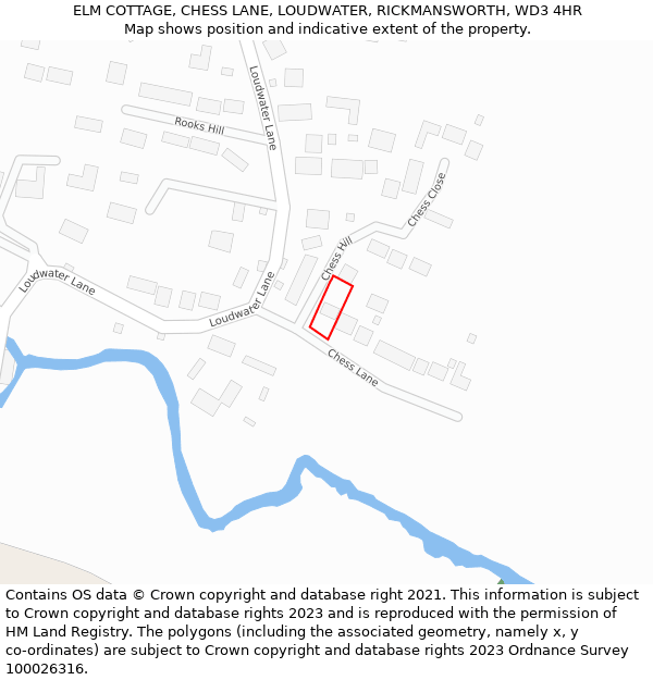 ELM COTTAGE, CHESS LANE, LOUDWATER, RICKMANSWORTH, WD3 4HR: Location map and indicative extent of plot