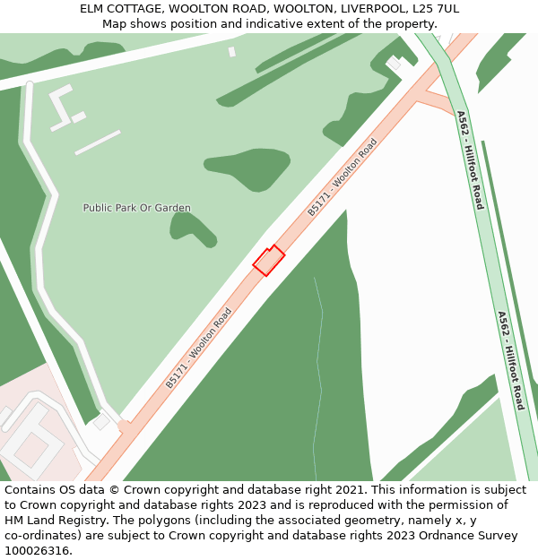 ELM COTTAGE, WOOLTON ROAD, WOOLTON, LIVERPOOL, L25 7UL: Location map and indicative extent of plot