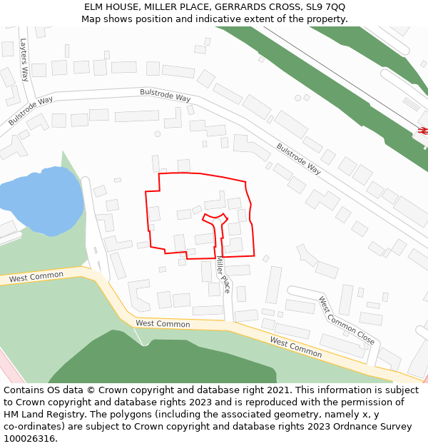 ELM HOUSE, MILLER PLACE, GERRARDS CROSS, SL9 7QQ: Location map and indicative extent of plot