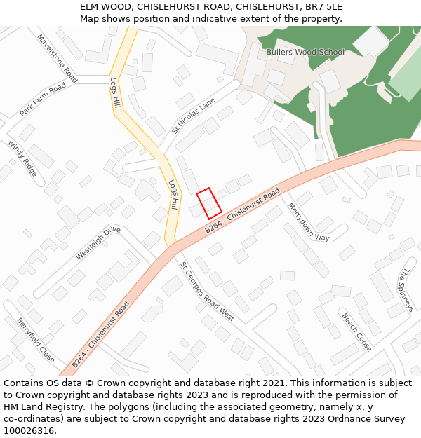 ELM WOOD, CHISLEHURST ROAD, CHISLEHURST, BR7 5LE: Location map and indicative extent of plot