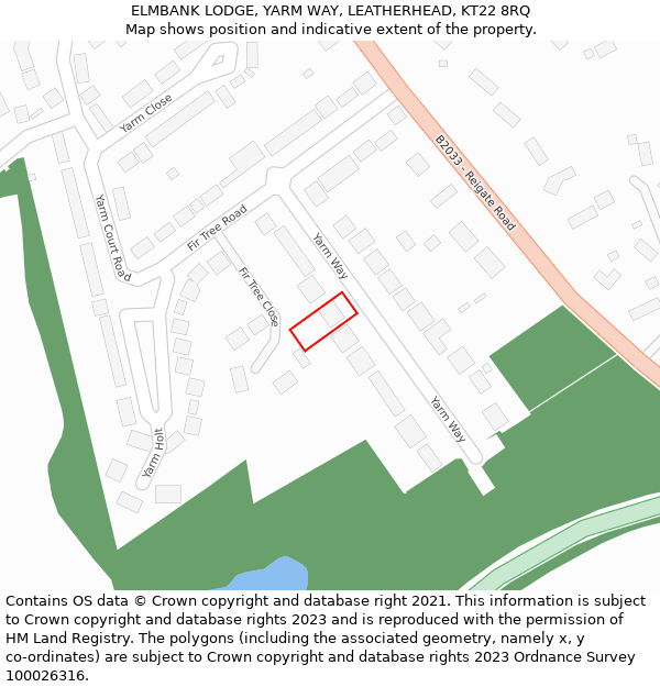 ELMBANK LODGE, YARM WAY, LEATHERHEAD, KT22 8RQ: Location map and indicative extent of plot