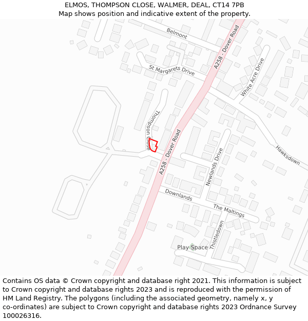 ELMOS, THOMPSON CLOSE, WALMER, DEAL, CT14 7PB: Location map and indicative extent of plot