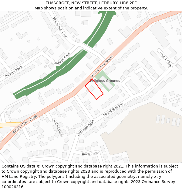 ELMSCROFT, NEW STREET, LEDBURY, HR8 2EE: Location map and indicative extent of plot