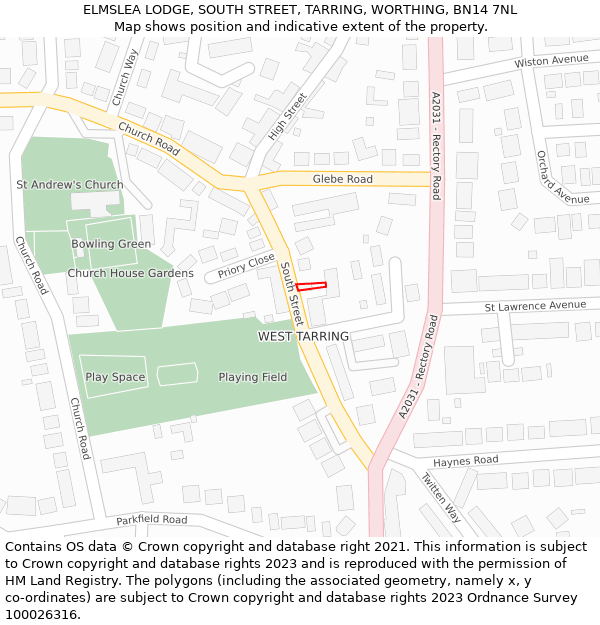 ELMSLEA LODGE, SOUTH STREET, TARRING, WORTHING, BN14 7NL: Location map and indicative extent of plot