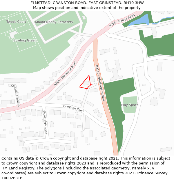 ELMSTEAD, CRANSTON ROAD, EAST GRINSTEAD, RH19 3HW: Location map and indicative extent of plot