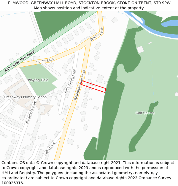 ELMWOOD, GREENWAY HALL ROAD, STOCKTON BROOK, STOKE-ON-TRENT, ST9 9PW: Location map and indicative extent of plot