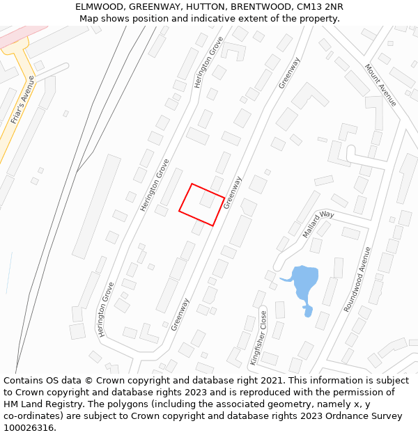ELMWOOD, GREENWAY, HUTTON, BRENTWOOD, CM13 2NR: Location map and indicative extent of plot