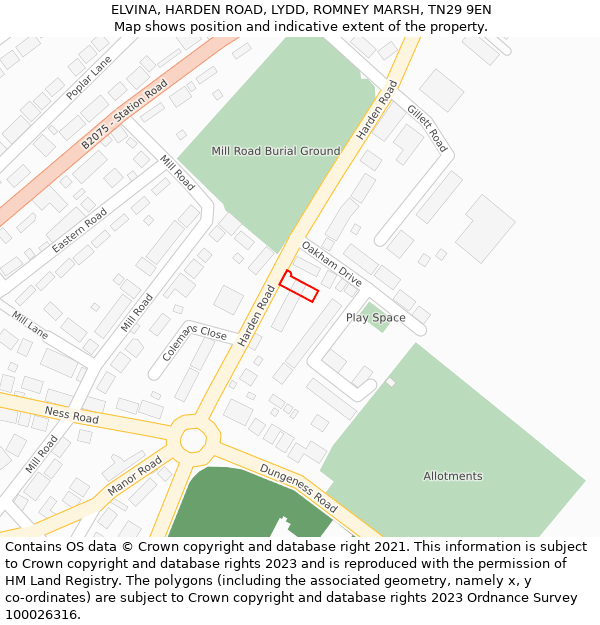 ELVINA, HARDEN ROAD, LYDD, ROMNEY MARSH, TN29 9EN: Location map and indicative extent of plot