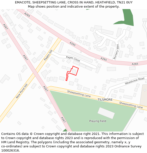 EMACOTE, SHEEPSETTING LANE, CROSS IN HAND, HEATHFIELD, TN21 0UY: Location map and indicative extent of plot