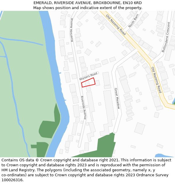 EMERALD, RIVERSIDE AVENUE, BROXBOURNE, EN10 6RD: Location map and indicative extent of plot