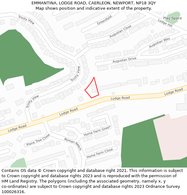 EMMANTINA, LODGE ROAD, CAERLEON, NEWPORT, NP18 3QY: Location map and indicative extent of plot