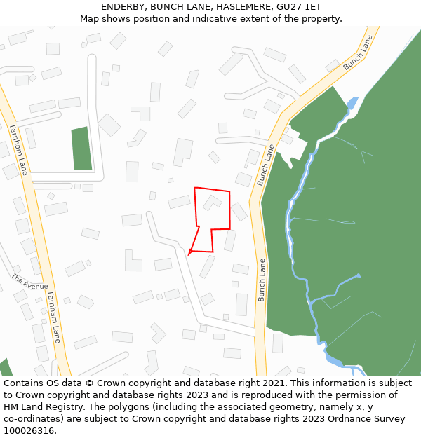 ENDERBY, BUNCH LANE, HASLEMERE, GU27 1ET: Location map and indicative extent of plot