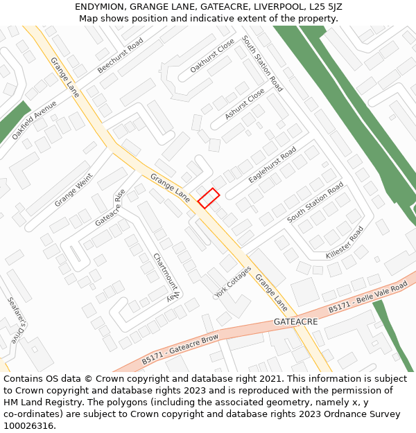 ENDYMION, GRANGE LANE, GATEACRE, LIVERPOOL, L25 5JZ: Location map and indicative extent of plot