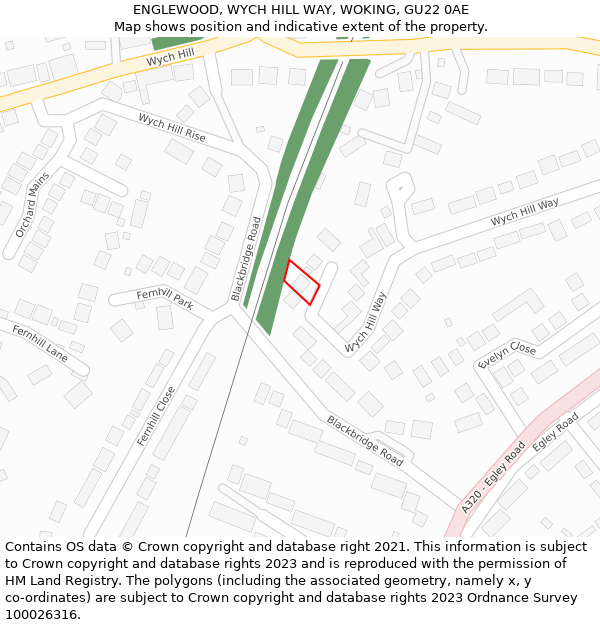 ENGLEWOOD, WYCH HILL WAY, WOKING, GU22 0AE: Location map and indicative extent of plot