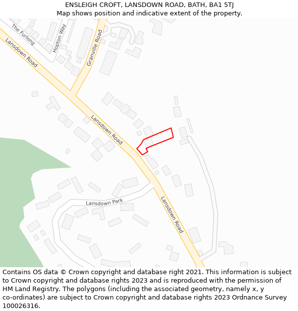 ENSLEIGH CROFT, LANSDOWN ROAD, BATH, BA1 5TJ: Location map and indicative extent of plot