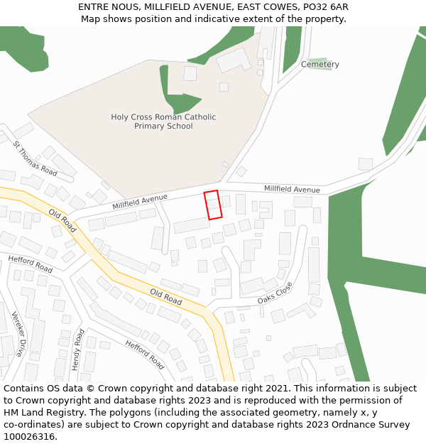 ENTRE NOUS, MILLFIELD AVENUE, EAST COWES, PO32 6AR: Location map and indicative extent of plot