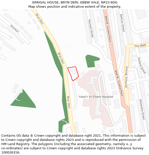 ERRIGAL HOUSE, BRYN DERI, EBBW VALE, NP23 6DG: Location map and indicative extent of plot