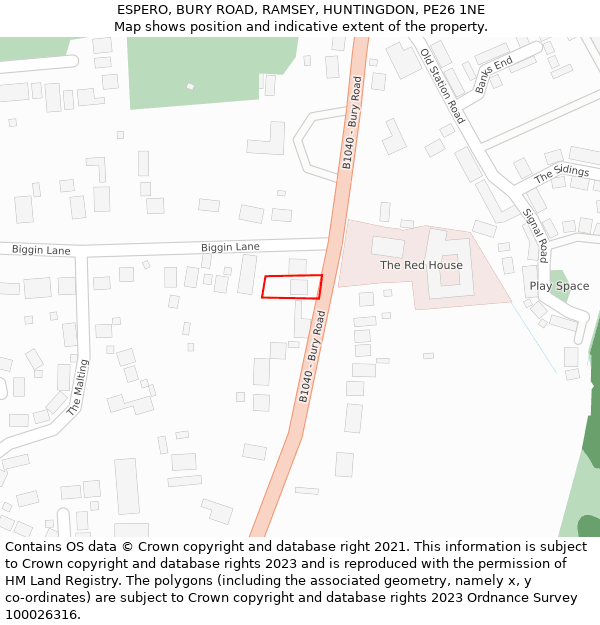 ESPERO, BURY ROAD, RAMSEY, HUNTINGDON, PE26 1NE: Location map and indicative extent of plot