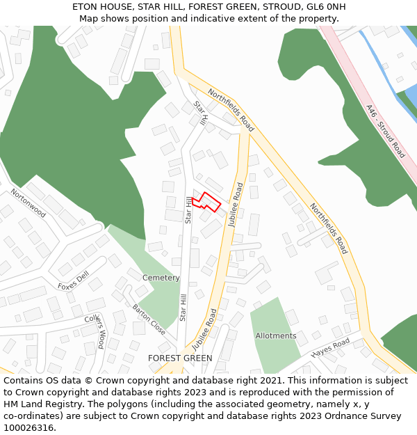 ETON HOUSE, STAR HILL, FOREST GREEN, STROUD, GL6 0NH: Location map and indicative extent of plot