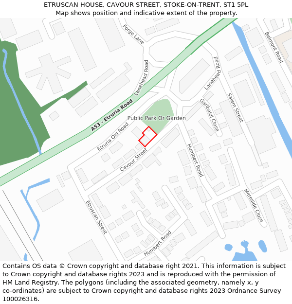 ETRUSCAN HOUSE, CAVOUR STREET, STOKE-ON-TRENT, ST1 5PL: Location map and indicative extent of plot