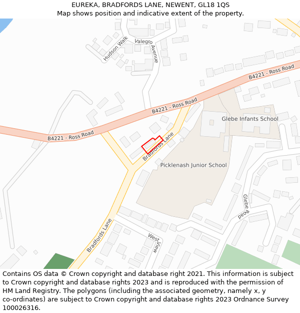 EUREKA, BRADFORDS LANE, NEWENT, GL18 1QS: Location map and indicative extent of plot