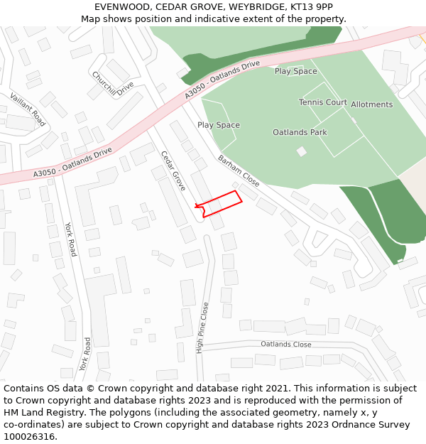 EVENWOOD, CEDAR GROVE, WEYBRIDGE, KT13 9PP: Location map and indicative extent of plot