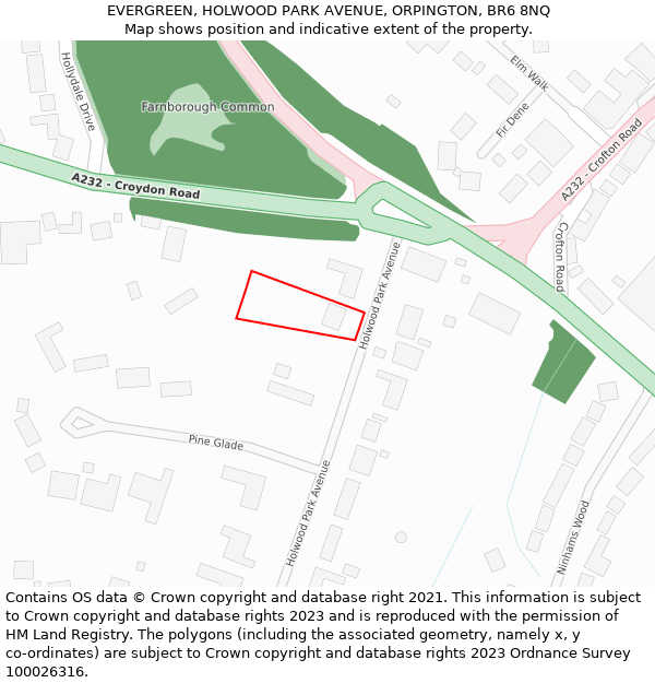 EVERGREEN, HOLWOOD PARK AVENUE, ORPINGTON, BR6 8NQ: Location map and indicative extent of plot