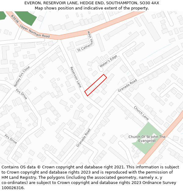 EVERON, RESERVOIR LANE, HEDGE END, SOUTHAMPTON, SO30 4AX: Location map and indicative extent of plot
