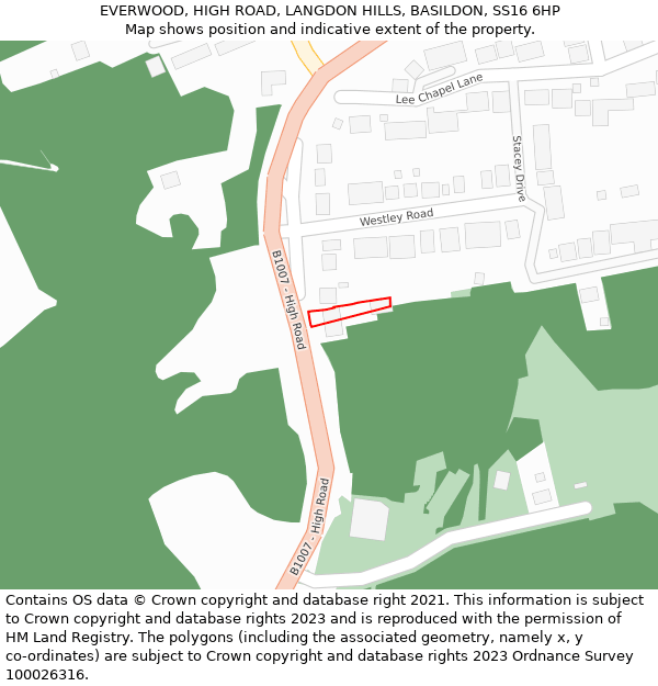 EVERWOOD, HIGH ROAD, LANGDON HILLS, BASILDON, SS16 6HP: Location map and indicative extent of plot