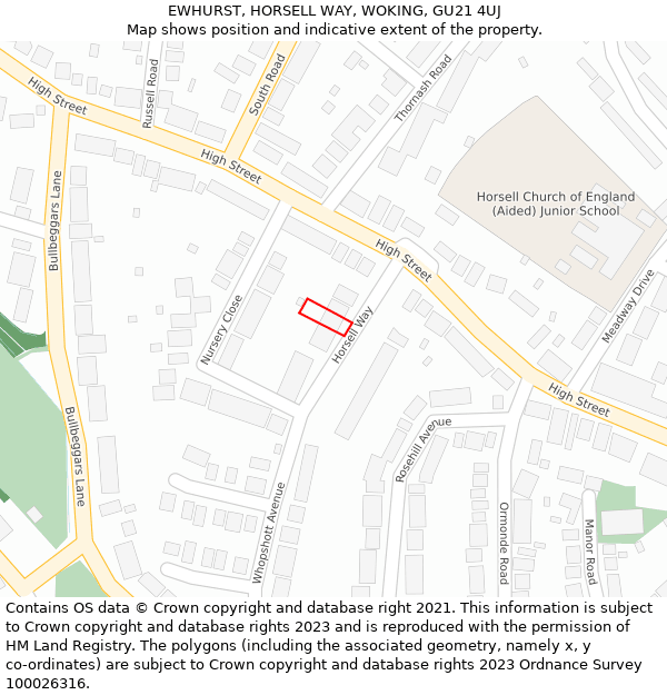 EWHURST, HORSELL WAY, WOKING, GU21 4UJ: Location map and indicative extent of plot