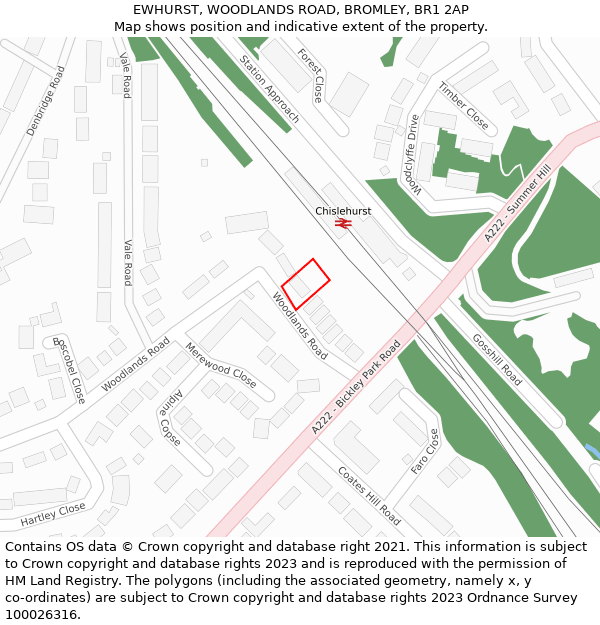 EWHURST, WOODLANDS ROAD, BROMLEY, BR1 2AP: Location map and indicative extent of plot