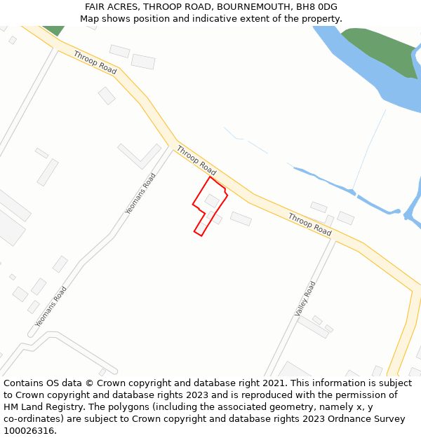 FAIR ACRES, THROOP ROAD, BOURNEMOUTH, BH8 0DG: Location map and indicative extent of plot