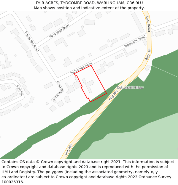 FAIR ACRES, TYDCOMBE ROAD, WARLINGHAM, CR6 9LU: Location map and indicative extent of plot