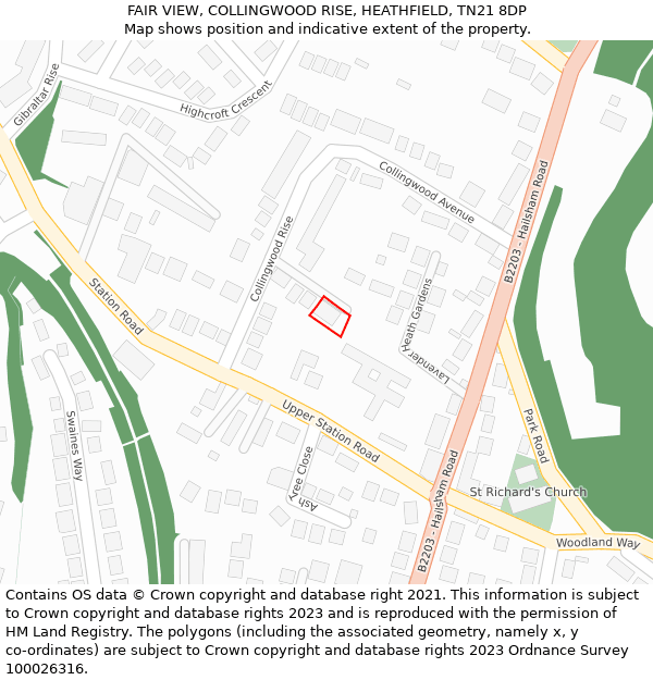 FAIR VIEW, COLLINGWOOD RISE, HEATHFIELD, TN21 8DP: Location map and indicative extent of plot