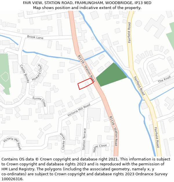 FAIR VIEW, STATION ROAD, FRAMLINGHAM, WOODBRIDGE, IP13 9ED: Location map and indicative extent of plot