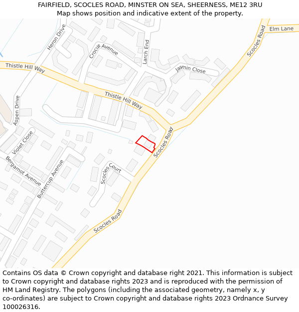 FAIRFIELD, SCOCLES ROAD, MINSTER ON SEA, SHEERNESS, ME12 3RU: Location map and indicative extent of plot