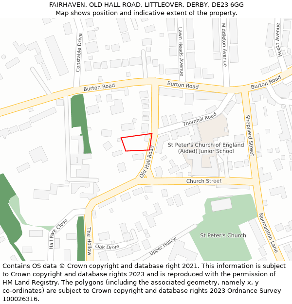 FAIRHAVEN, OLD HALL ROAD, LITTLEOVER, DERBY, DE23 6GG: Location map and indicative extent of plot