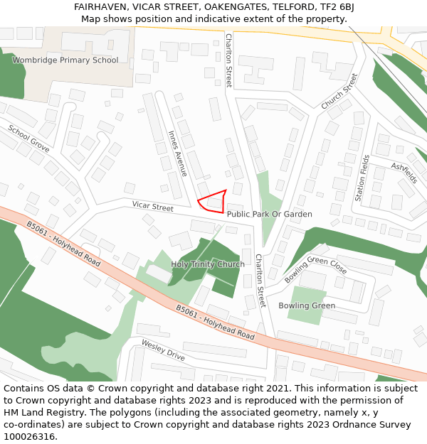 FAIRHAVEN, VICAR STREET, OAKENGATES, TELFORD, TF2 6BJ: Location map and indicative extent of plot