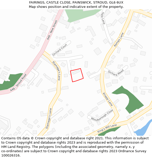 FAIRINGS, CASTLE CLOSE, PAINSWICK, STROUD, GL6 6UX: Location map and indicative extent of plot