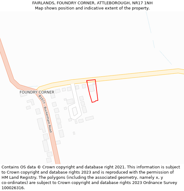 FAIRLANDS, FOUNDRY CORNER, ATTLEBOROUGH, NR17 1NH: Location map and indicative extent of plot