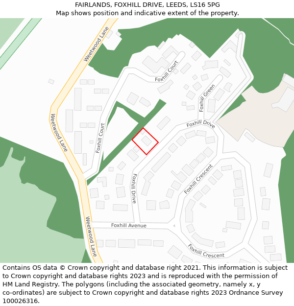 FAIRLANDS, FOXHILL DRIVE, LEEDS, LS16 5PG: Location map and indicative extent of plot