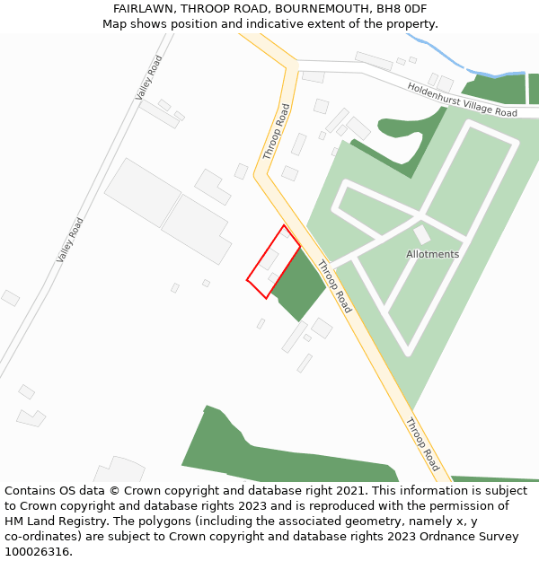 FAIRLAWN, THROOP ROAD, BOURNEMOUTH, BH8 0DF: Location map and indicative extent of plot
