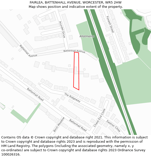FAIRLEA, BATTENHALL AVENUE, WORCESTER, WR5 2HW: Location map and indicative extent of plot
