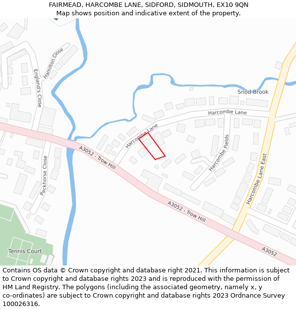 FAIRMEAD, HARCOMBE LANE, SIDFORD, SIDMOUTH, EX10 9QN: Location map and indicative extent of plot