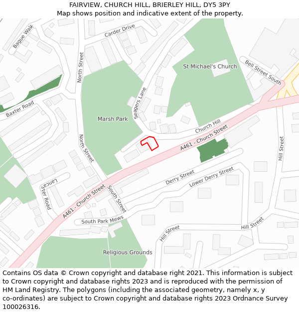 FAIRVIEW, CHURCH HILL, BRIERLEY HILL, DY5 3PY: Location map and indicative extent of plot